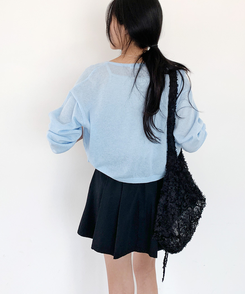 カーディガン リネンクロップカーディガン(9color) SKYBLUE