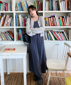 カーディガン リネンクロップカーディガン(9color) MELANGE GRAY