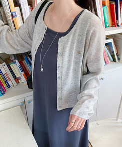 カーディガン リネンクロップカーディガン(9color) MELANGE GRAY