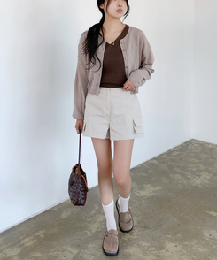 カーディガン リネンクロップカーディガン(9color) Coco Beige