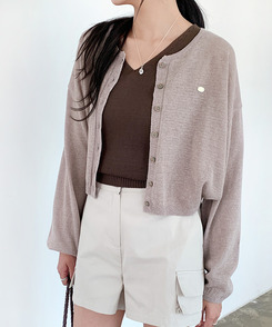 カーディガン リネンクロップカーディガン(9color) Coco Beige