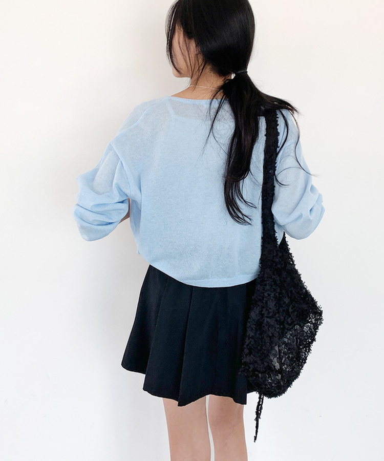 リネンクロップカーディガン(9color) SKYBLUE