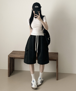 ショートパンツ カーゴバミューダバンディングパンツ BLACK