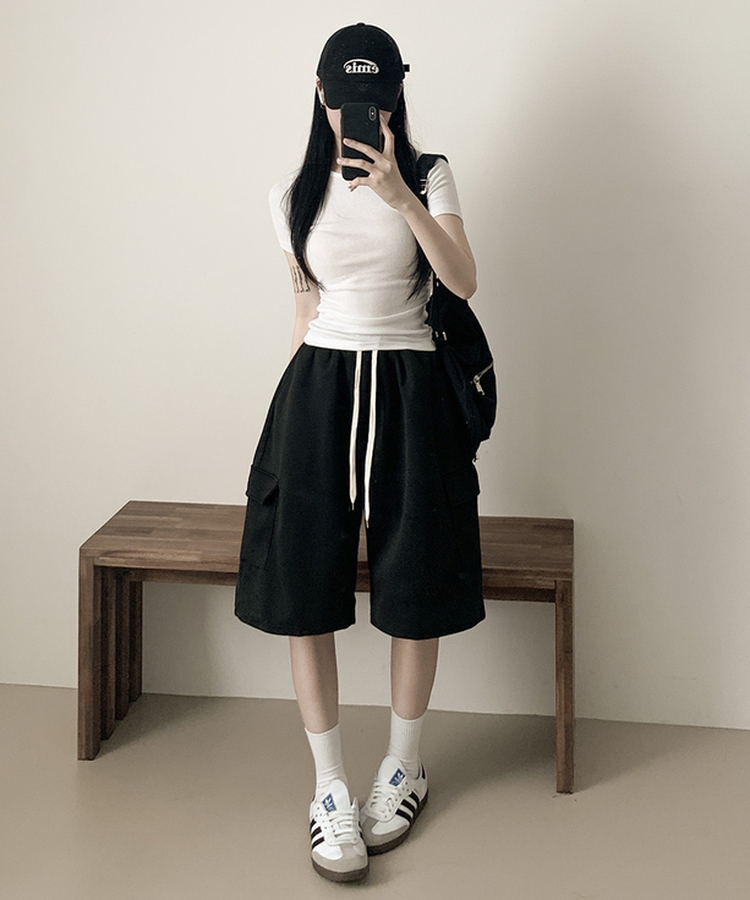 カーゴバミューダバンディングパンツ BLACK