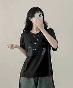 半袖Tシャツ キャットファミリー半袖Tシャツ BLACK
