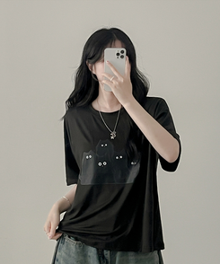半袖Tシャツ キャットファミリー半袖Tシャツ BLACK