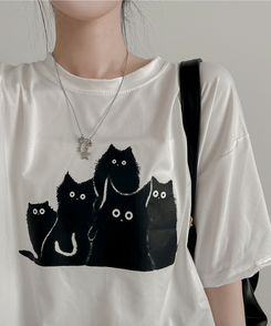 半袖Tシャツ キャットファミリー半袖Tシャツ WHITE