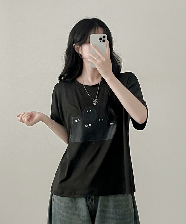 キャットファミリー半袖Tシャツ BLACK