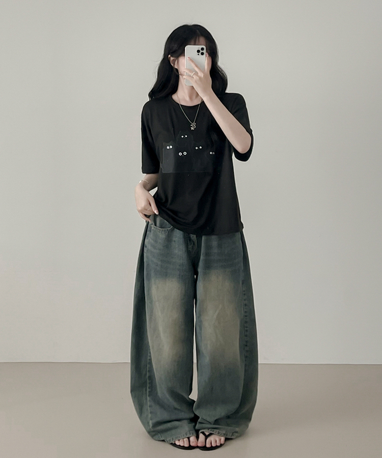 キャットファミリー半袖Tシャツ BLACK