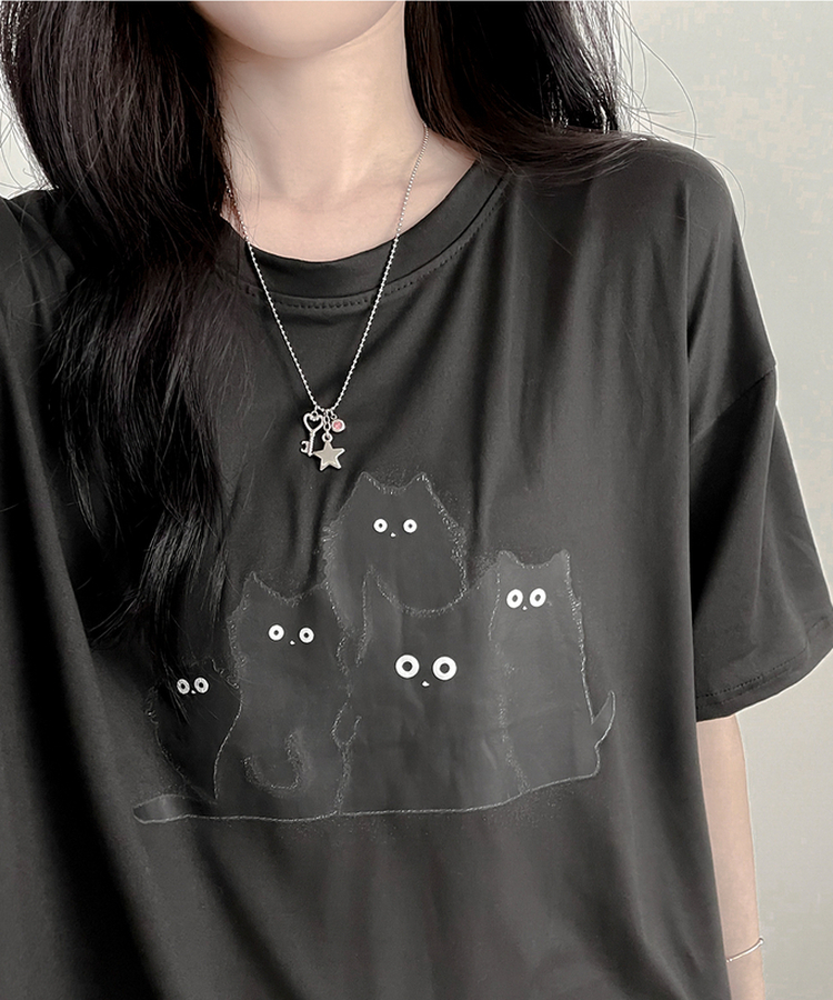 キャットファミリー半袖Tシャツ BLACK