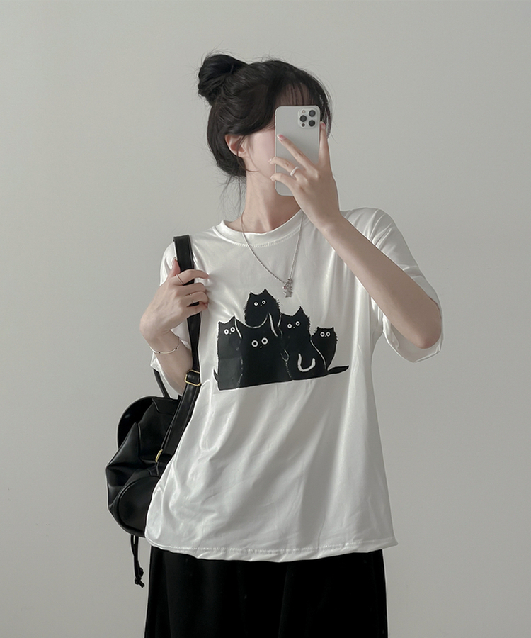 キャットファミリー半袖Tシャツ WHITE