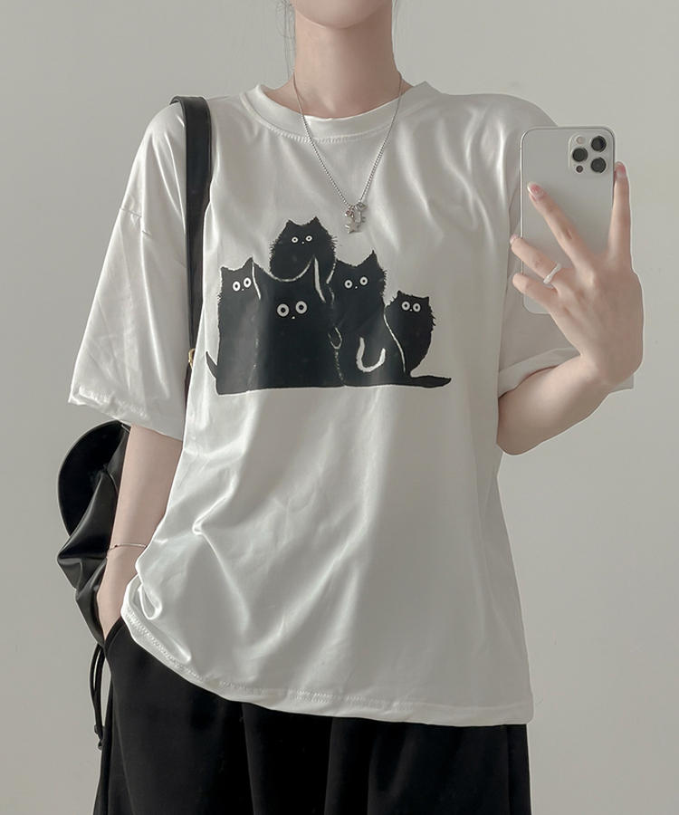 キャットファミリー半袖Tシャツ WHITE