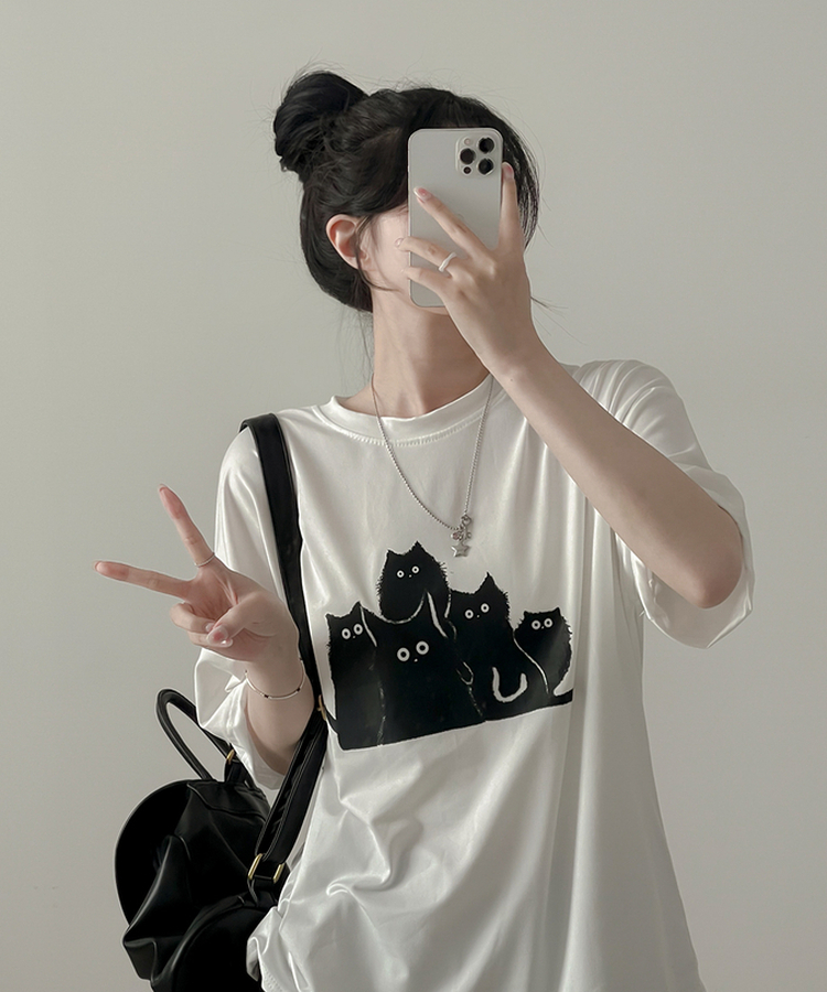 キャットファミリー半袖Tシャツ WHITE