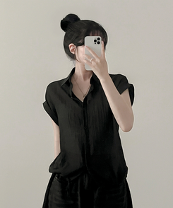 シャツ ロールアップシースルー半袖シャツ BLACK