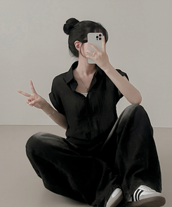 シャツ ロールアップシースルー半袖シャツ BLACK