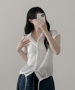 シャツ ロールアップシースルー半袖シャツ WHITE