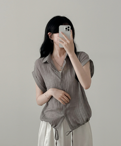 シャツ ロールアップシースルー半袖シャツ GREY