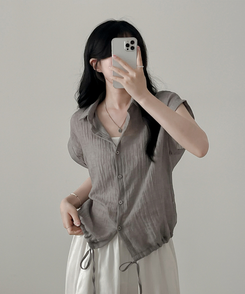 シャツ ロールアップシースルー半袖シャツ GREY