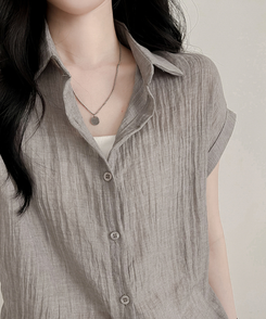 シャツ ロールアップシースルー半袖シャツ GREY