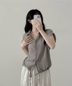 シャツ ロールアップシースルー半袖シャツ GREY