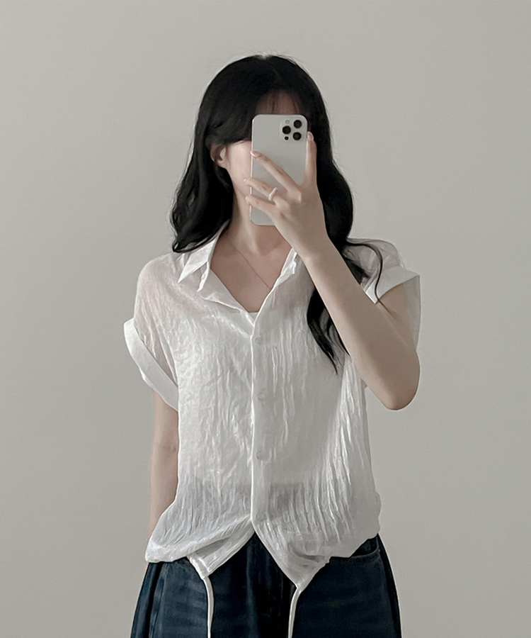 ロールアップシースルー半袖シャツ WHITE