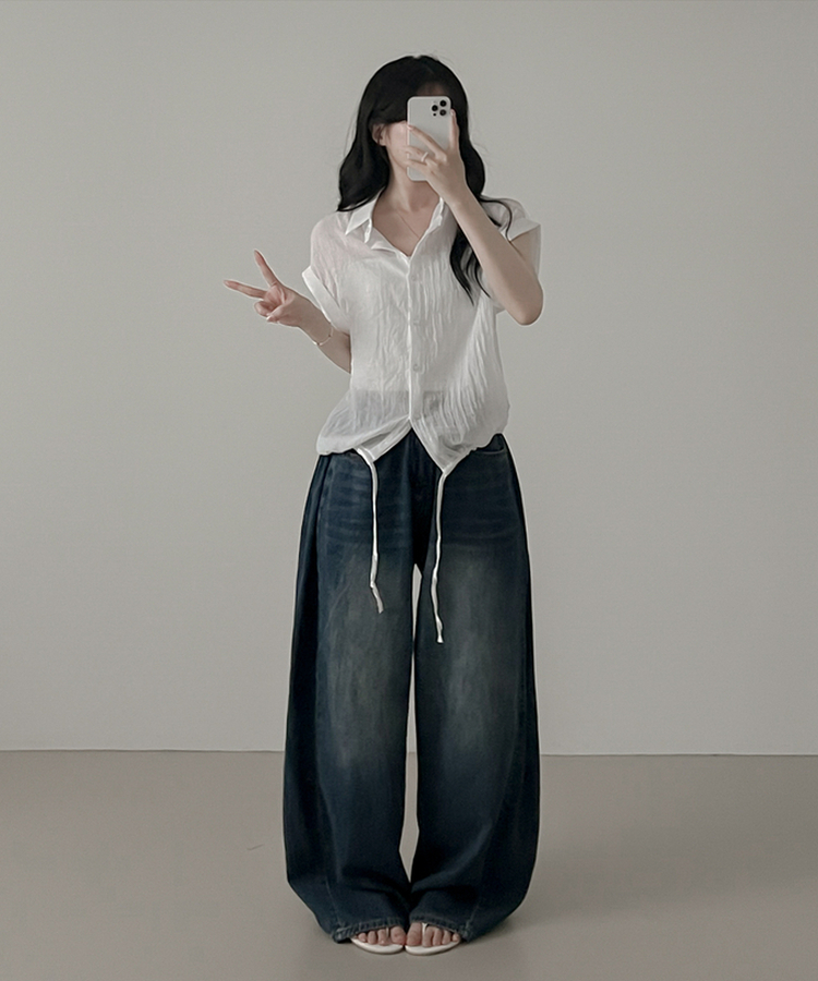 ロールアップシースルー半袖シャツ WHITE