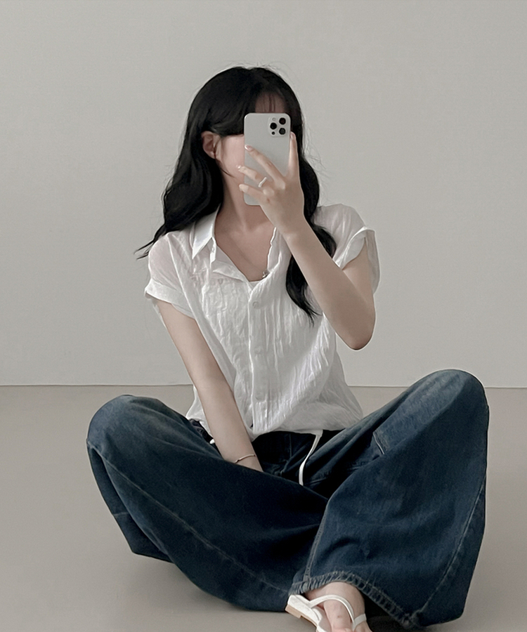 ロールアップシースルー半袖シャツ WHITE