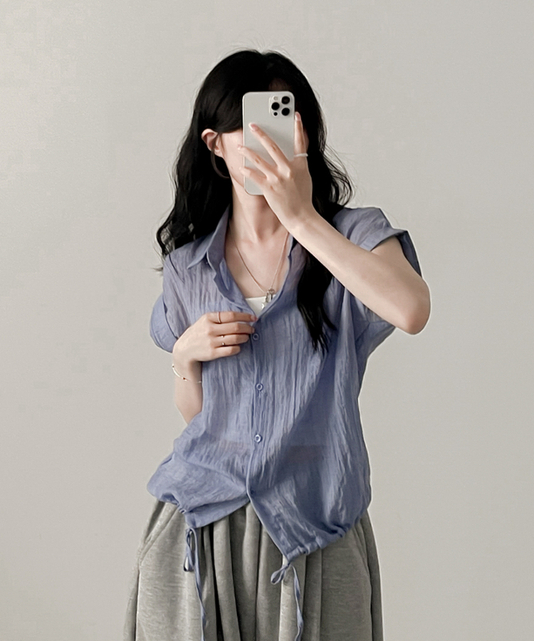 ロールアップシースルー半袖シャツ BLUE