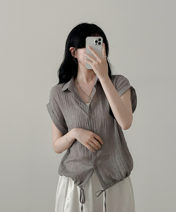 ロールアップシースルー半袖シャツ GREY
