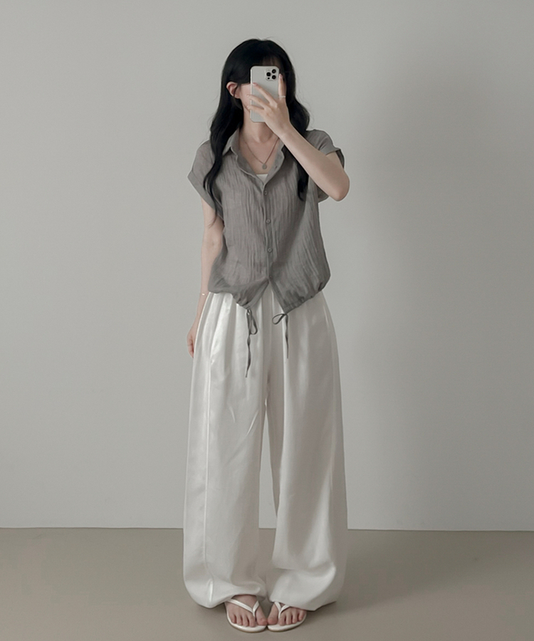 ロールアップシースルー半袖シャツ GREY