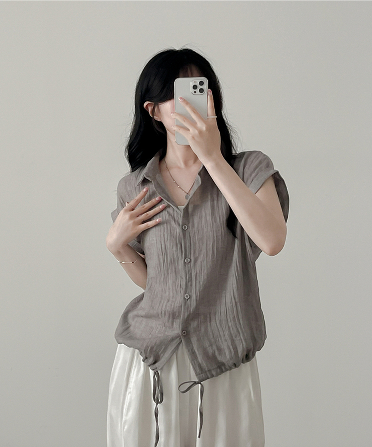 ロールアップシースルー半袖シャツ GREY