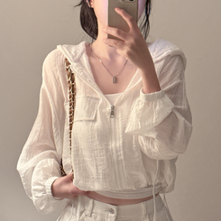 ジャンパー シースルーフードジップアップ WHITE