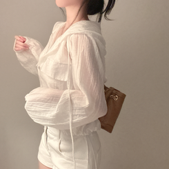 ジャンパー シースルーフードジップアップ WHITE