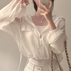 ジャンパー シースルーフードジップアップ WHITE