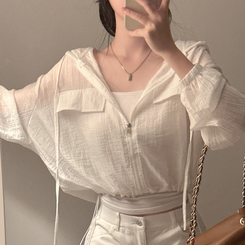 ジャンパー シースルーフードジップアップ WHITE