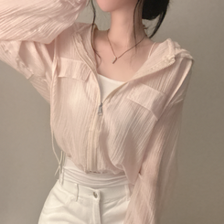 ジャンパー シースルーフードジップアップ PINK