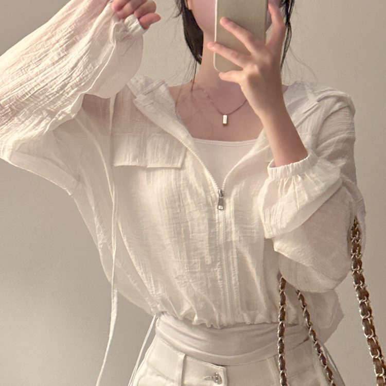 シースルーフードジップアップ WHITE