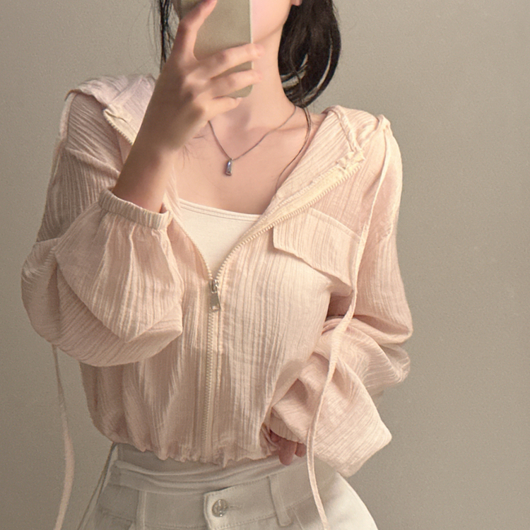 シースルーフードジップアップ PINK