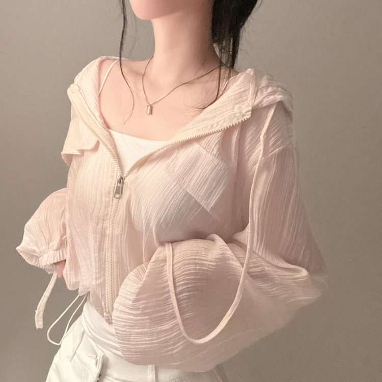 シースルーフードジップアップ PINK