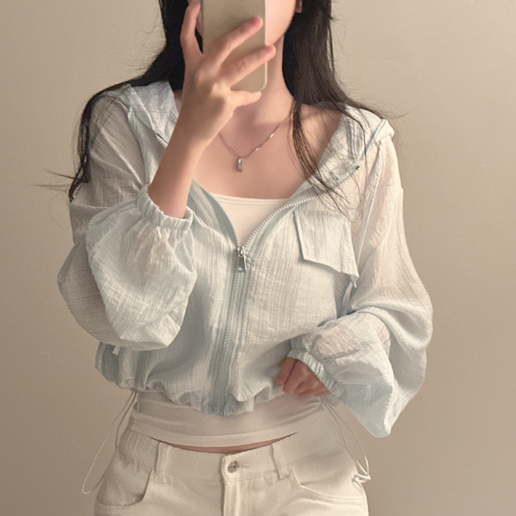 シースルーフードジップアップ SKY BLUE