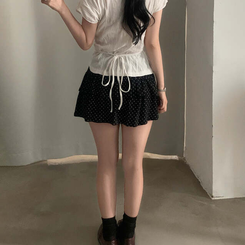 ミニスカート ドットティアードフリルミニスカート BLACK