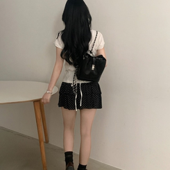 ミニスカート ドットティアードフリルミニスカート BLACK