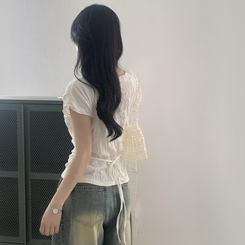 ブラウス リンクルリボン半袖ブラウス IVORY
