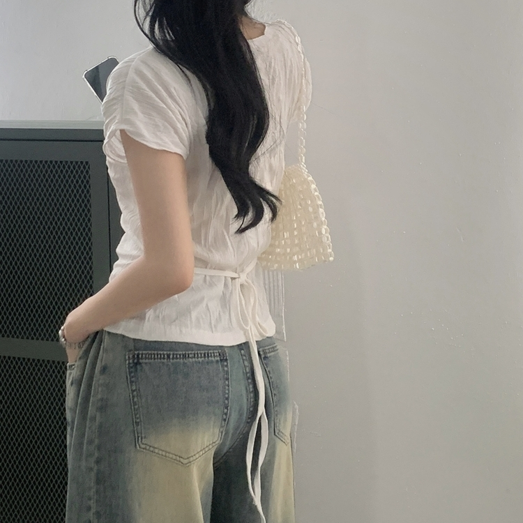 リンクルリボン半袖ブラウス IVORY