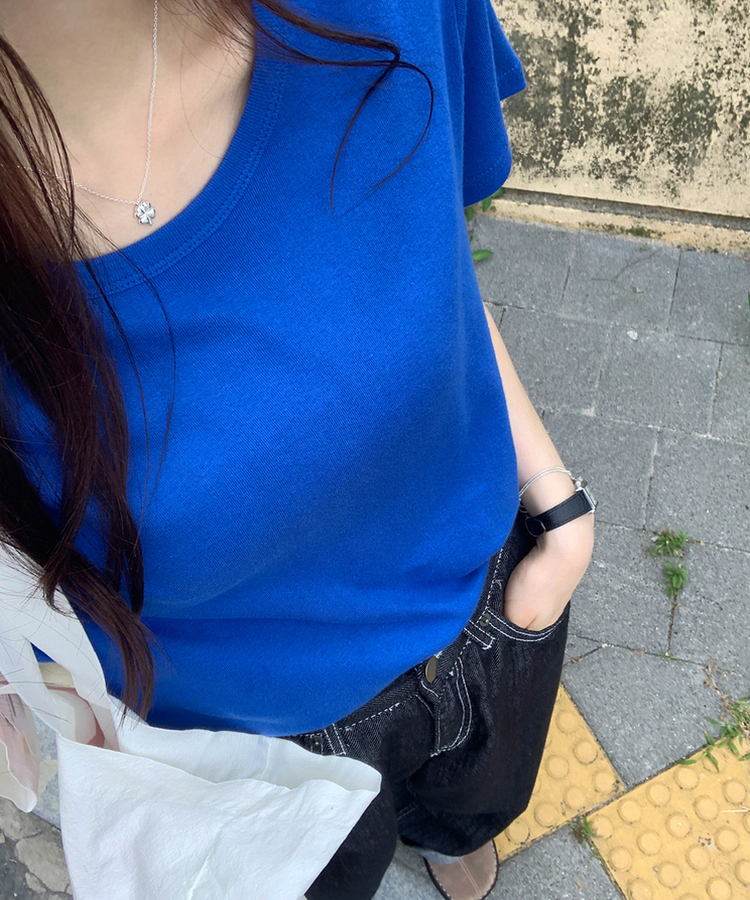 半袖Tシャツ Uネック半袖Tシャツ(7color) COBALT BLUE