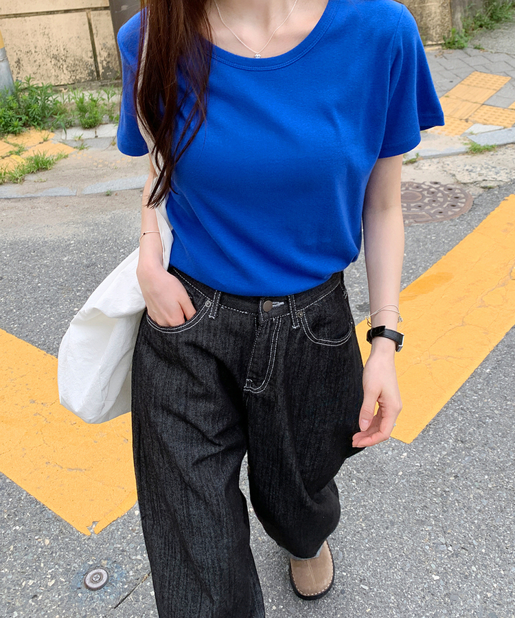 半袖Tシャツ Uネック半袖Tシャツ(7color) COBALT BLUE