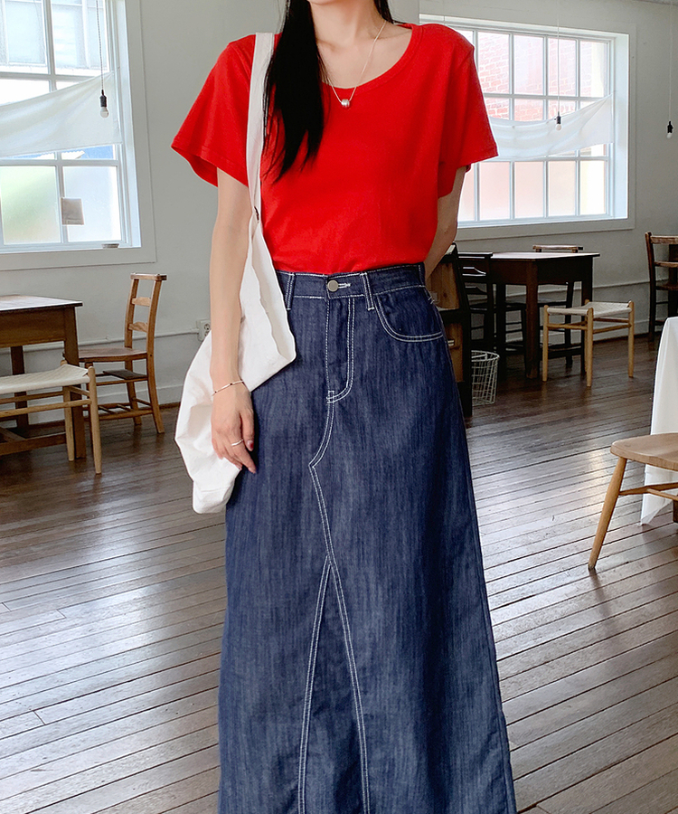 半袖Tシャツ Uネック半袖Tシャツ(7color) RED