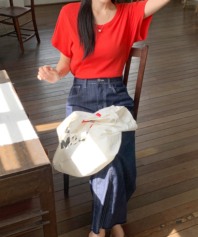 半袖Tシャツ Uネック半袖Tシャツ(7color) RED