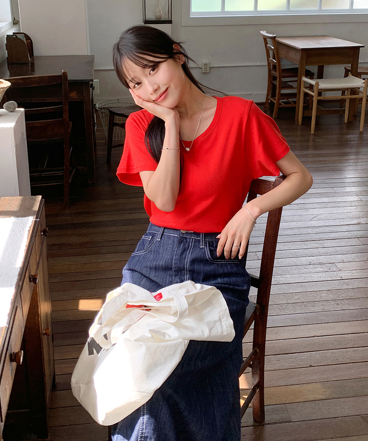 半袖Tシャツ Uネック半袖Tシャツ(7color) RED