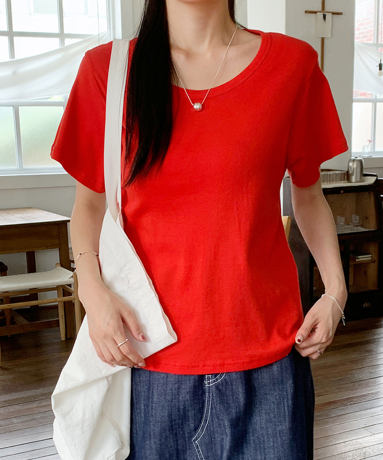 半袖Tシャツ Uネック半袖Tシャツ(7color) RED
